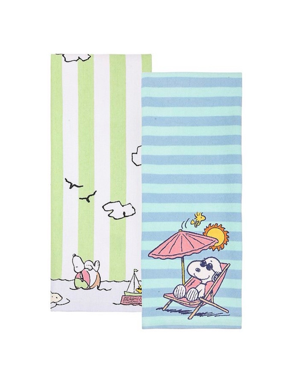 Peanuts Snoopy Beach Summer Stripe Kitchen Towels 2pk~ Brand New